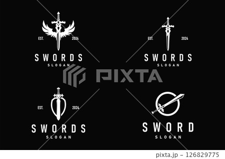 set bundle black silhouette design logo sword war equipment impression blade power 126829775