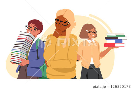 Intelligent nerd school children cartoon characters with books enjoying study innovation bubble Intelligent nerd school children cartoon characters with books enjoying study innovation bubble 126830178