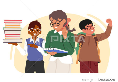 Children nerd character feeling happy and inspiration to study and learning bubble design element 126830226