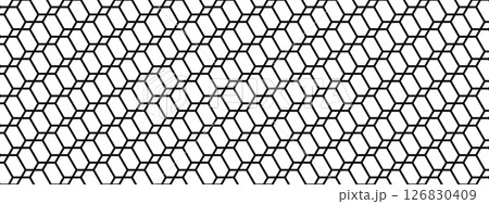 Wire or lace pattern. Metallic fence, fishnet, soccer net, cage or lattice structure. Abstract gridded minimalist print. Black mesh texture isolated on white background. Vector graphic Illustration 126830409