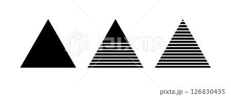 Black whole, streaked and half striped triangles isolated on white background. Pyramid shapes. Minimalistic geometric elements. Vector graphic illustration 126830435