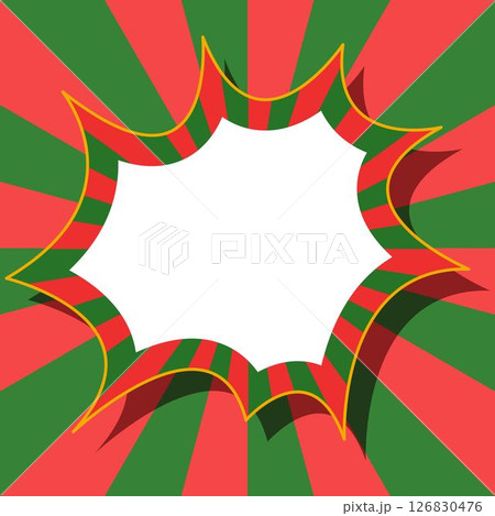 サンバーストとトゲトゲのフレーム背景、ポップなデザイン、クリスマスカラー、正方形サイズ 126830476