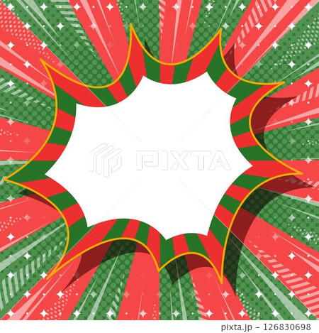 ハーフトン柄入りのサンバーストとトゲトゲのフレーム背景、集中線とキラキラのデコレーション 126830698