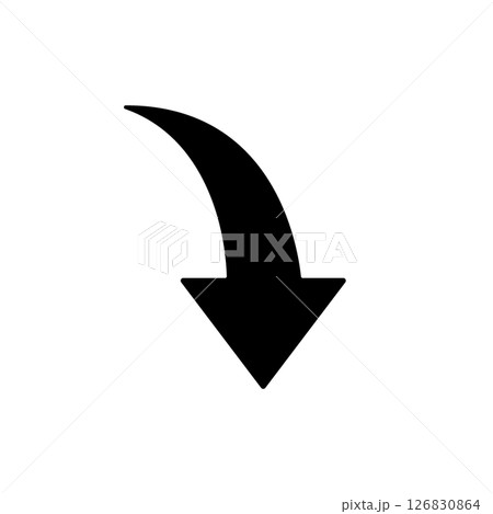 右下がりの黒い矢印 (下向きカーブ・不景気・下落) 126830864