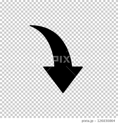 Black arrow pointing down to the right (downward curve, recession, decline) 126830864