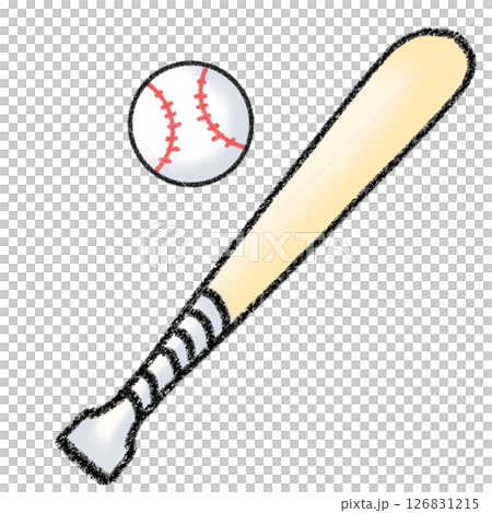 Cute baseball ball and bat illustration material, sports equipment, icon, white background 126831215
