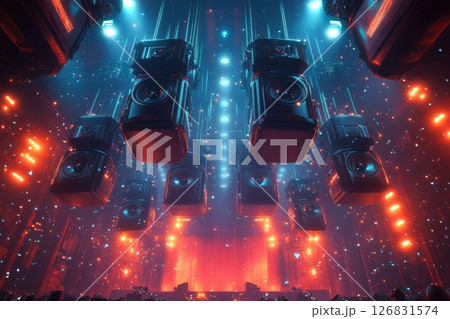 Vibrant audio experience futuristic nightclub with immersive soundscape and digital art Vibrant audio experience futuristic nightclub with immersive soundscape and digital art 126831574
