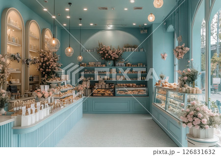 A blue store with a floral themeのイラスト素材 [126831632] - PIXTA