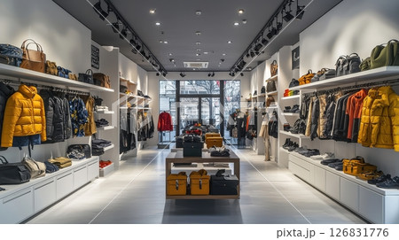 Fashion retail showcase urban boutique store display modern environment wide angle style inspiration Fashion retail showcase urban boutique store display modern environment wide angle style inspiration 126831776
