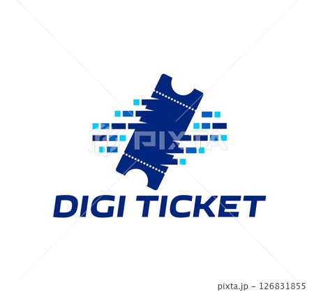 Digital electronic ticket icon. Cinema tickets online reservation, travel flight or bus trip e pass booking service vector emblem. Sale shopping voucher or digital coupon buying startup company sign 126831855