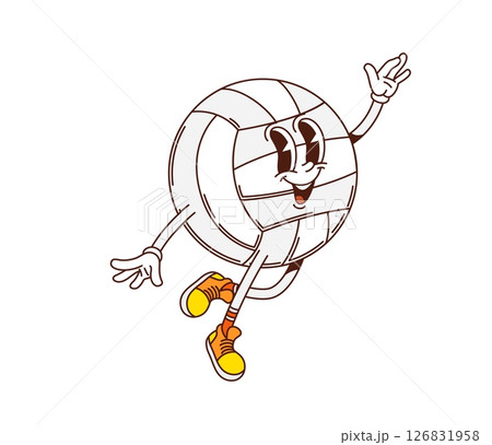 Volleyball game ball sport groovy happy character. Volleyball game club cute vintage vector mascot, game tournament happy hippie groovy character. Sport team championship funny funky personage Volleyball game ball sport groovy happy character. Volleyball game club cute vintage vector mascot, game tournament happy hippie groovy character. Sport team championship funny funky personage 126831958