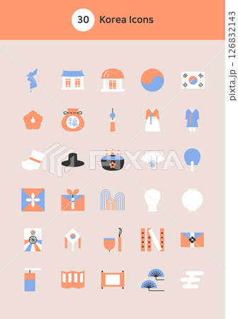 Korea vector flat icons set. 126832143