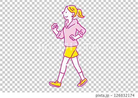 正しい姿勢で気持ちよくウォーキングする若い女性 126832174