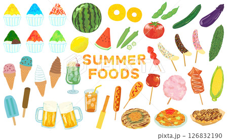夏の食べ物 イラストセット ベクター素材 126832190