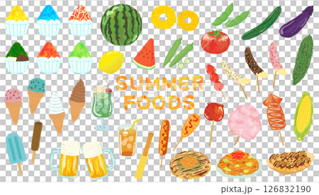 Summer food illustration set vector material 126832190