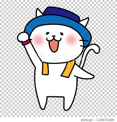 帽子をかぶってフェスを楽しむ白い猫 126833280