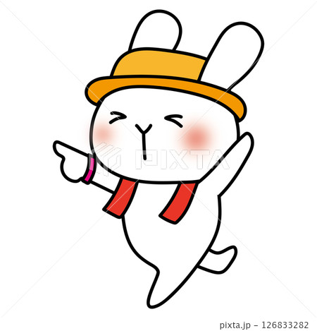 帽子をかぶってフェスを楽しむ白いうさぎ 126833282