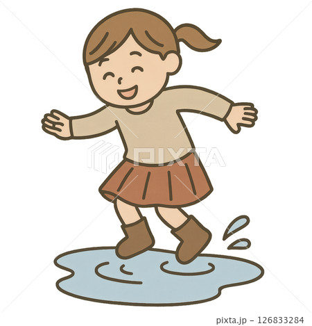 水たまりで遊ぶ女の子 126833284