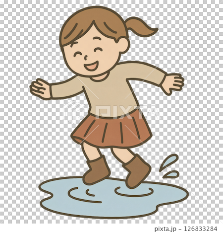 水たまりで遊ぶ女の子 126833284
