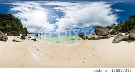 Boracay sandy beach with clear water and waves. Island in Malay, Aklan. Philippines. VR 360. Boracay sandy beach with clear water and waves. Island in Malay, Aklan. Philippines. VR 360. 126833315