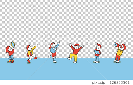 學生指點和仰望的插圖框架 126833501