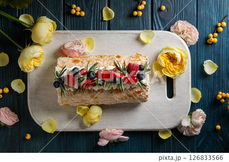 Meringue roll, concept of tasty and delicious food Meringue roll, concept of tasty and delicious food 126833566