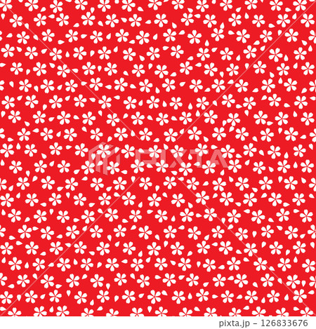 赤色背景の小桜文様の和柄イラスト 126833676