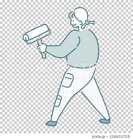 Simple line drawing vector illustration of a person painting 126833729