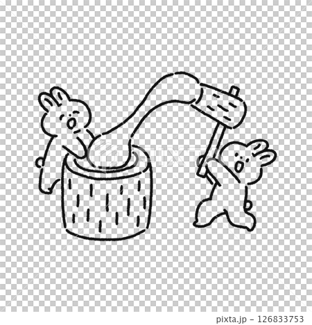 餅つきするウサギ　線画 126833753