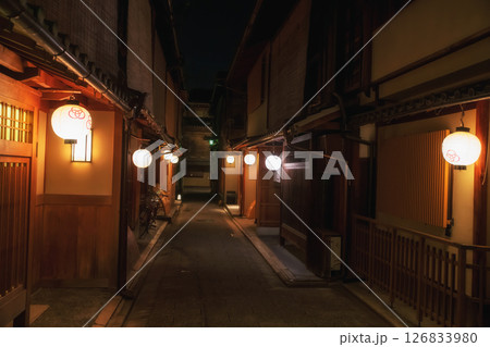Ryokan hotel at night in Gion distinct, Kyoto 126833980