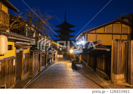 Yasaka Pagoda of Hokanji temple at night, Higashiyama Ward, Kyoto, 126833981