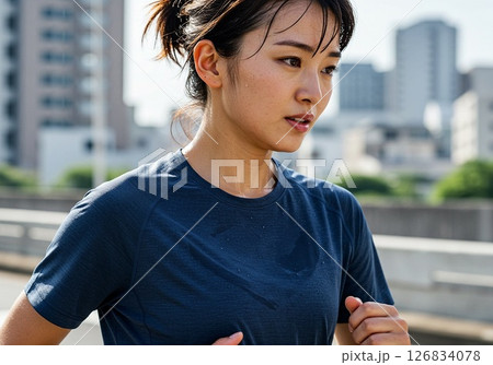 夏にランニングする女性ランナー 126834078