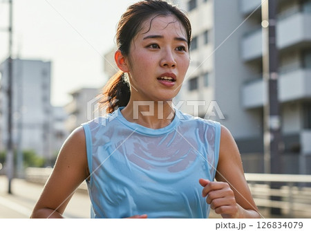 夏にランニングする女性ランナー 126834079