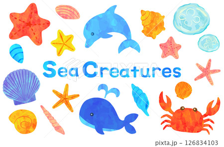 海の生き物 イラストセット ベクター素材 海の生き物 イラストセット ベクター素材 126834103
