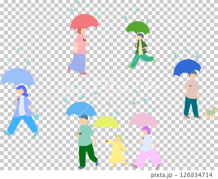 人們撐著傘的插圖 人們撐著傘的插圖 126834714