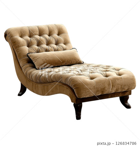 Luxurious chaise lounge with oversized cushions in soft beige velvet 126834786