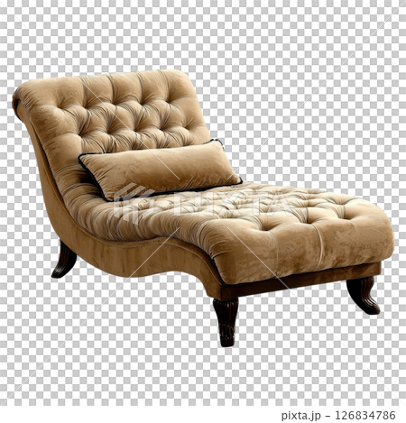 Luxurious chaise lounge with oversized cushions in soft beige velvet 126834786