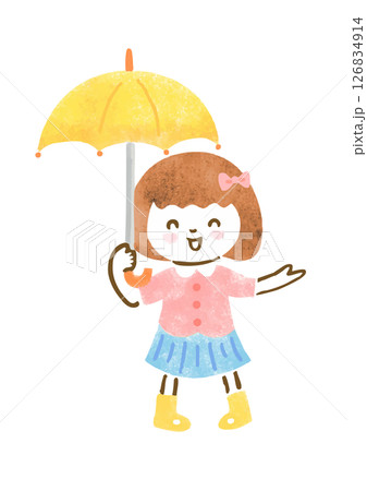 嬉しそうに傘をさす女の子のイラスト 126834914