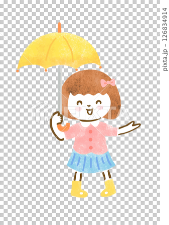 嬉しそうに傘をさす女の子のイラスト 126834914