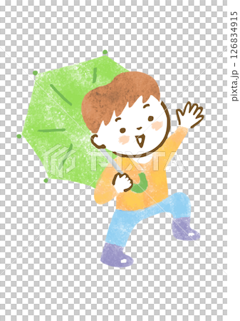 一個男孩開心地撐著傘的插圖 126834915