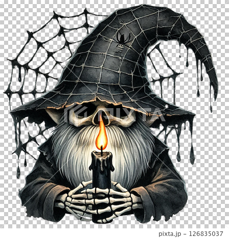 A spooky wizard with a candle, embodying the spirit of Halloween. 126835037