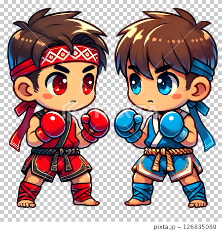 Two cartoon fighters facing each other in a playful stance. 126835089