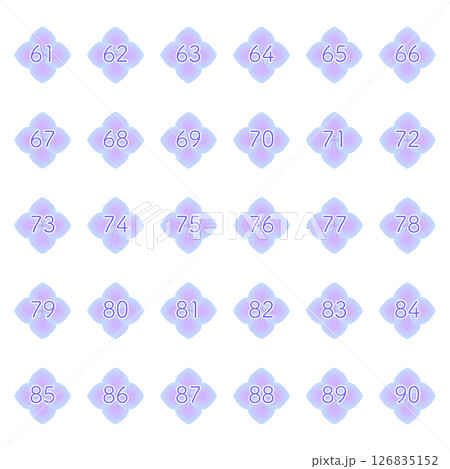 アジサイのがくをモチーフにした数字ラベルアイコンセット 61-90 パステルカラー 126835152