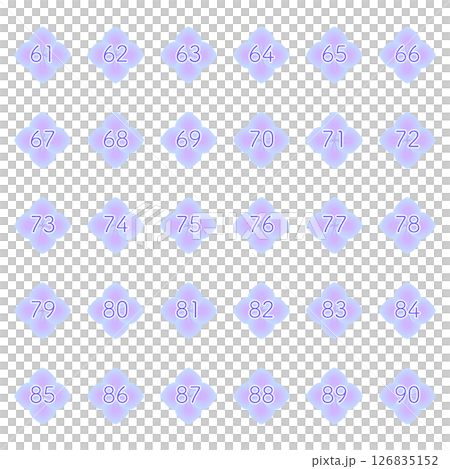 アジサイのがくをモチーフにした数字ラベルアイコンセット 61-90 パステルカラー 126835152