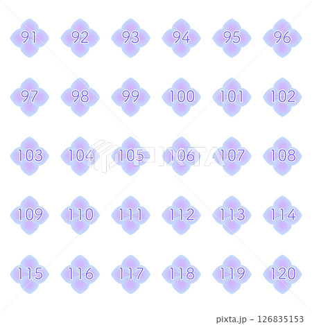 アジサイのがくをモチーフにした数字ラベルアイコンセット 91-120 パステルカラー 126835153