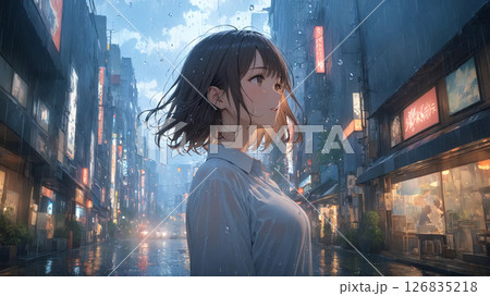 都会で雨に濡れた女性 126835218