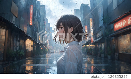 都会で雨に濡れた女性 126835235