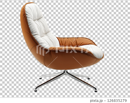 Cozy armchair with plush cushions in brown and colors, perfect for relaxation 126835279