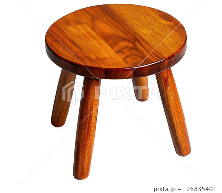 Wooden round stool with polished finish and sturdy legs, perfect for any space 126835401