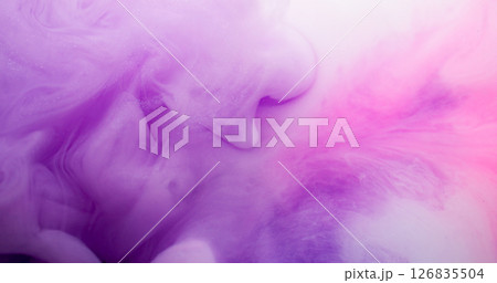Fume swirl. Art cloud. Pink purple white color water blow stream texture. Fantasy defocused abstract ink blend on wave background. 126835504